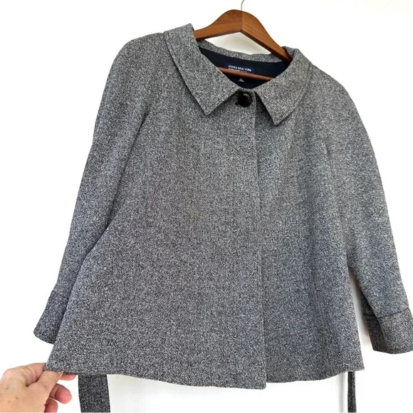 Jones New York Gray Belted Blazer, 3/4 Raglan Sleeves, Wool Blend, Lined, Petite - Picture 5 of 13